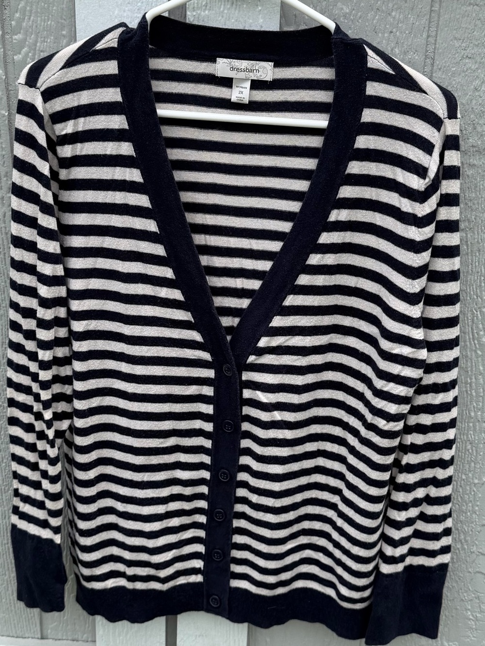 2X- dressbarn Navy and Cream Striped Cardigan